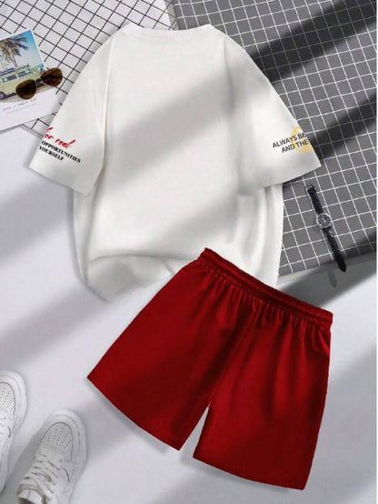 Set de 2 piezas para hombre: camiseta estampada y shorts con cordón.
