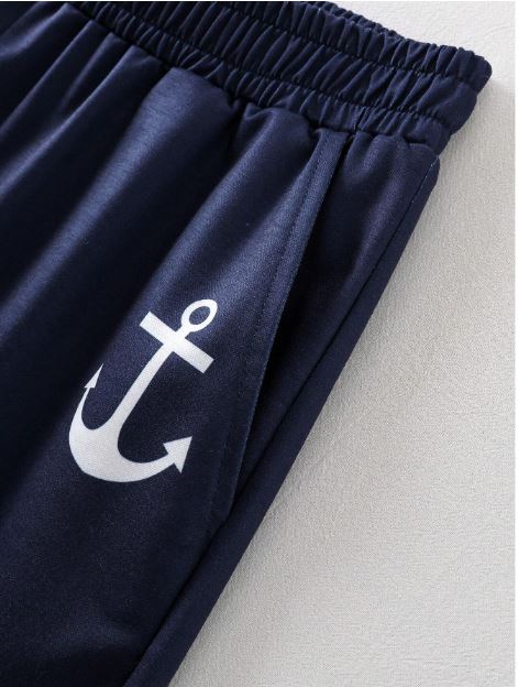 Conjunto de verano para hombre de 2 piezas con estampado de ancla.